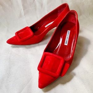 ON HOLD: Manolo Blahnik Maysale Suede Buckle Pumps